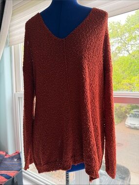 Cozy Women's V-Neck Sweater in Brick Dollfins Local Surf Brand